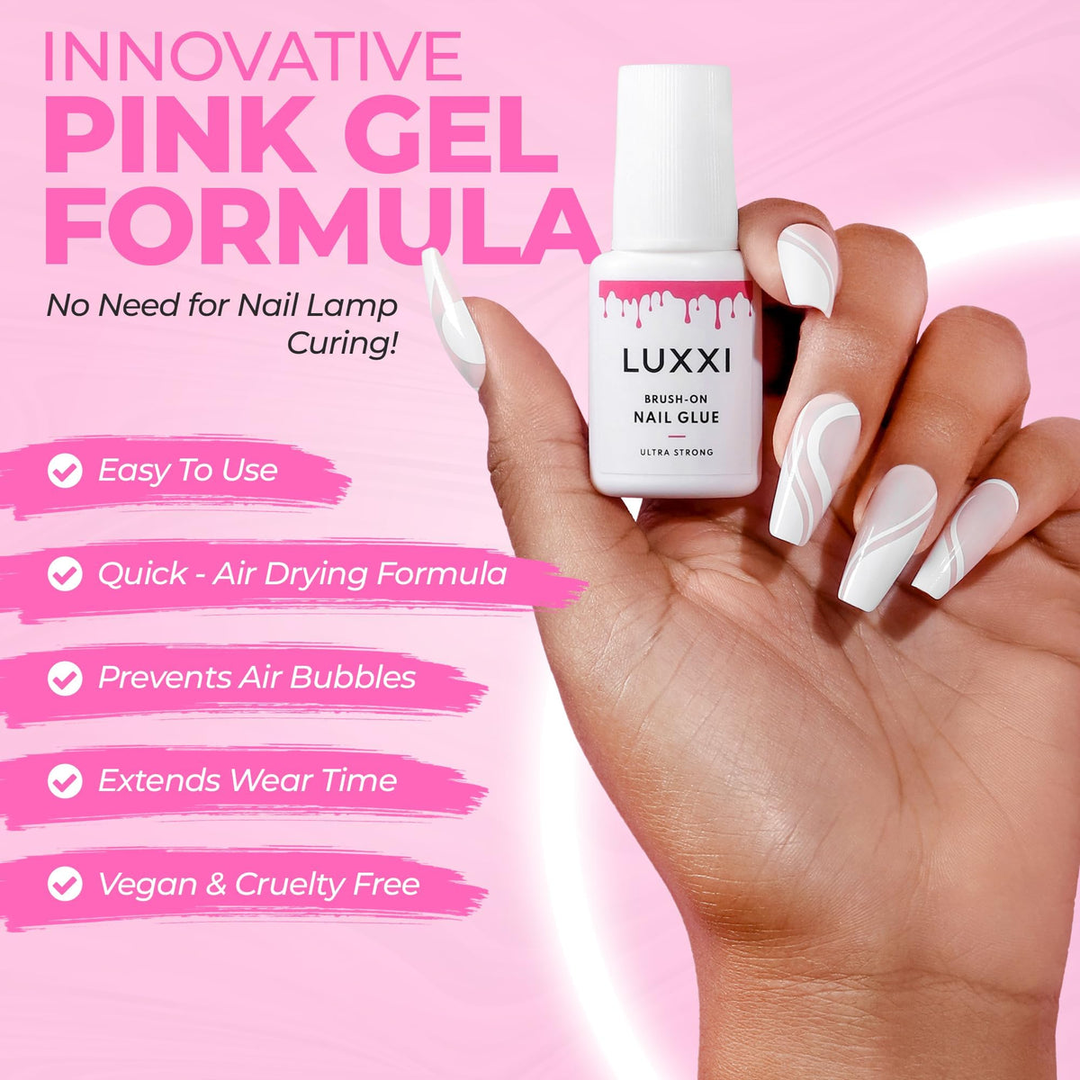 LUXXI precision brush close-up capturing accurate glue placement