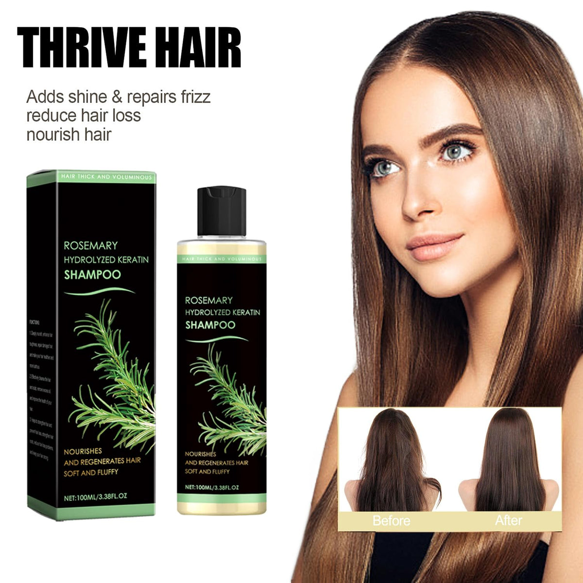 Lvjonya shampoo in bathroom setting with towel, conveys daily routine and visible results
