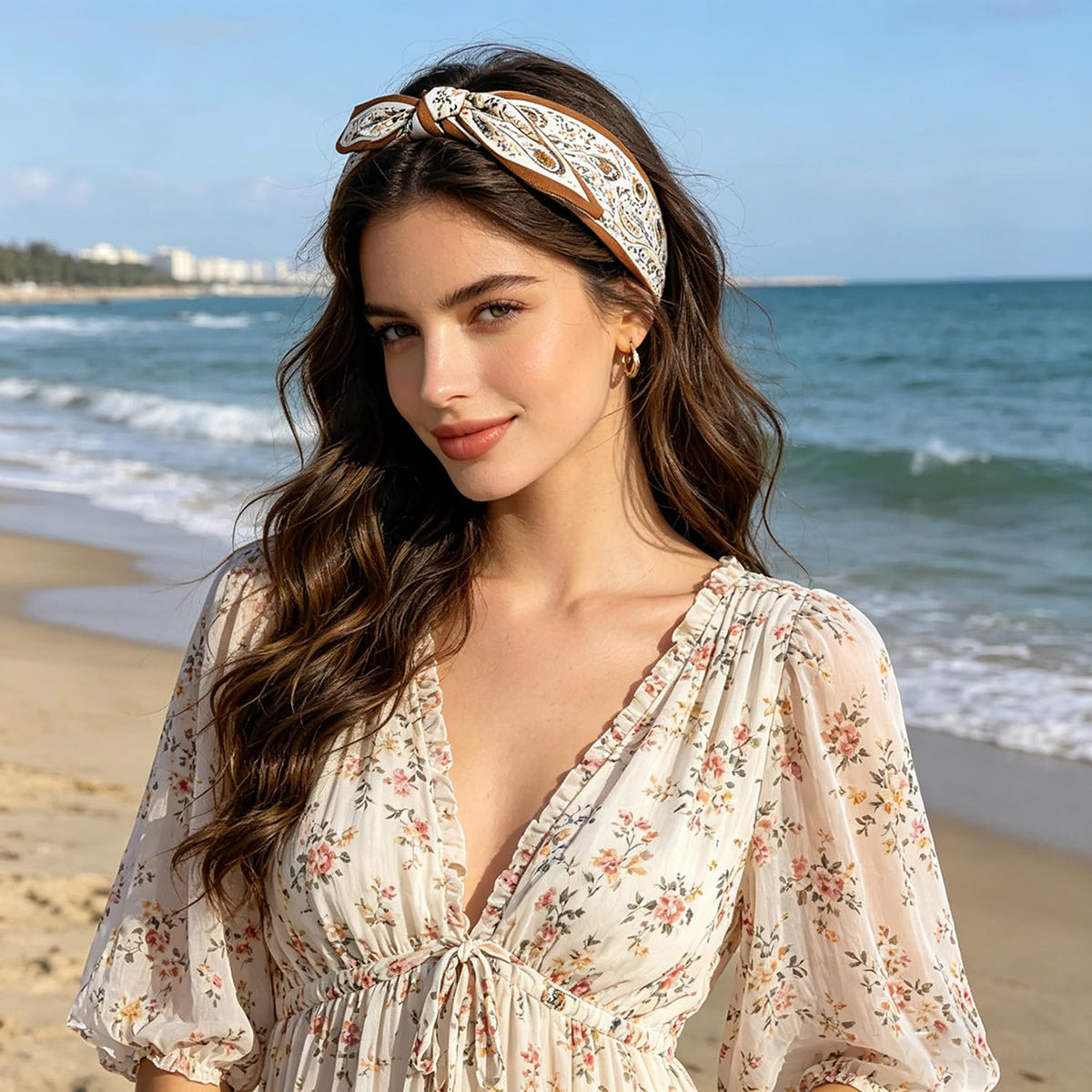 Lvyeer profile on model demonstrating how the headband styles hair