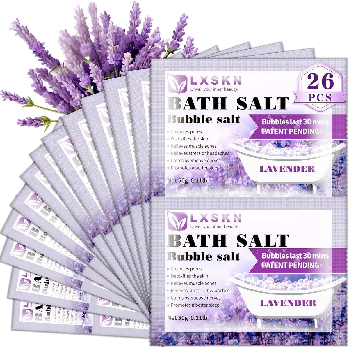 LXSKN front packaging showing single-use sachets and travel-ready benefit