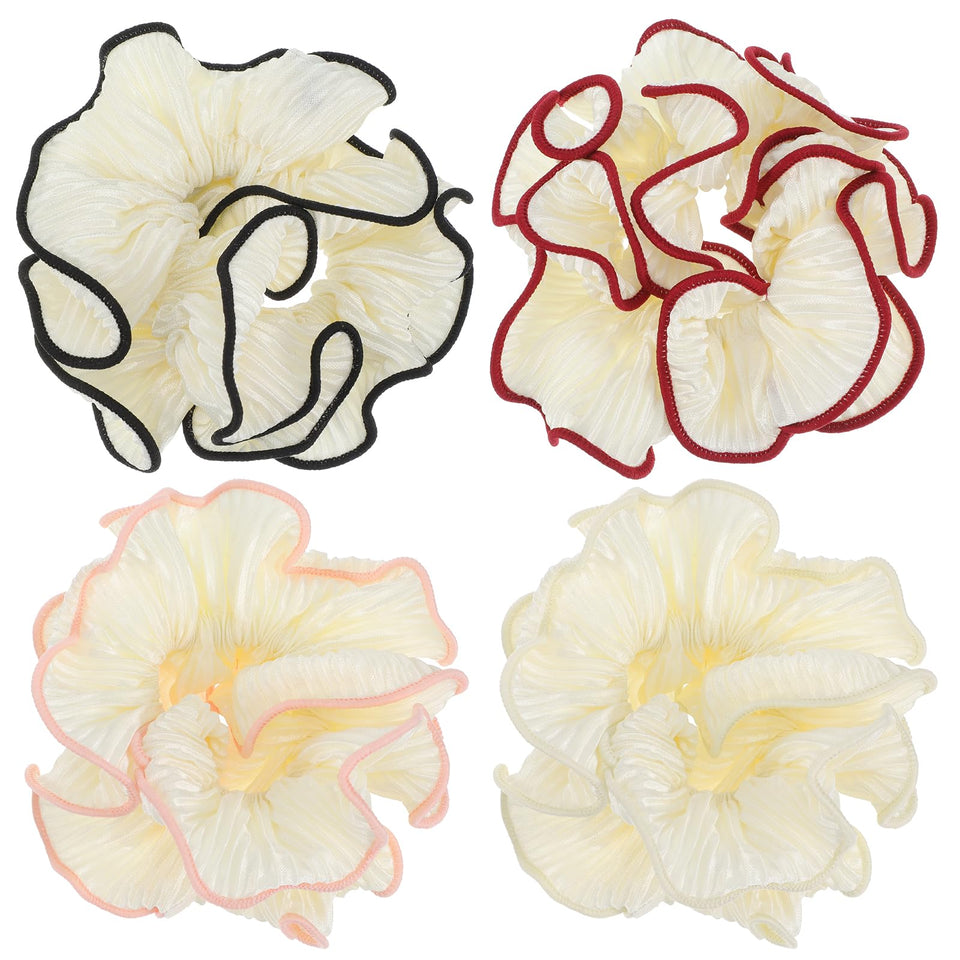 LXUEJIE front view of four-color scrunchie pack showing colors and ruffled look