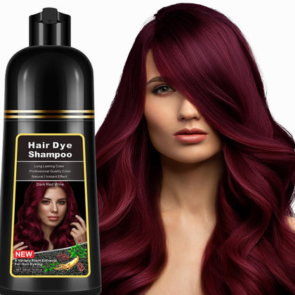 lymznus bottle front showing dark wine red shampoo, convenient at-home coloring