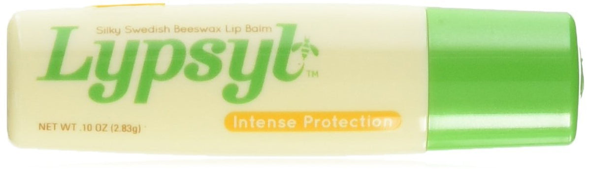 Lypsyl Intense Protection front view showing mint label and compact tube for quick protection