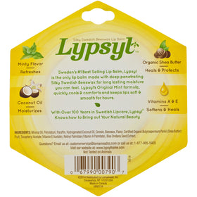 Lypsyl in pocket lifestyle shot showing portable mint balm for on-the-go hydration