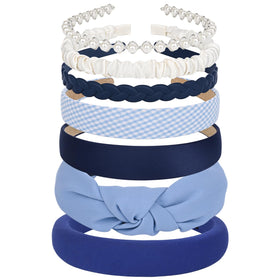 LYroo front display set showing seven blue headbands and easy outfit coordination