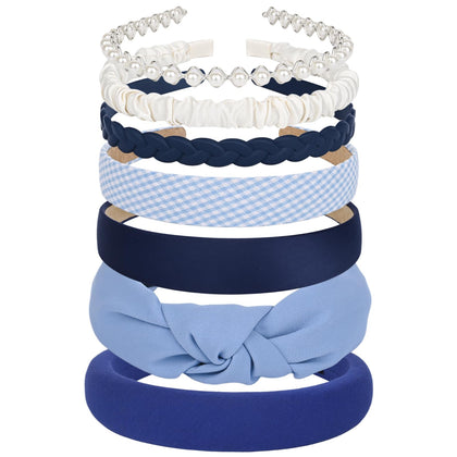LYroo front display set showing seven blue headbands and easy outfit coordination