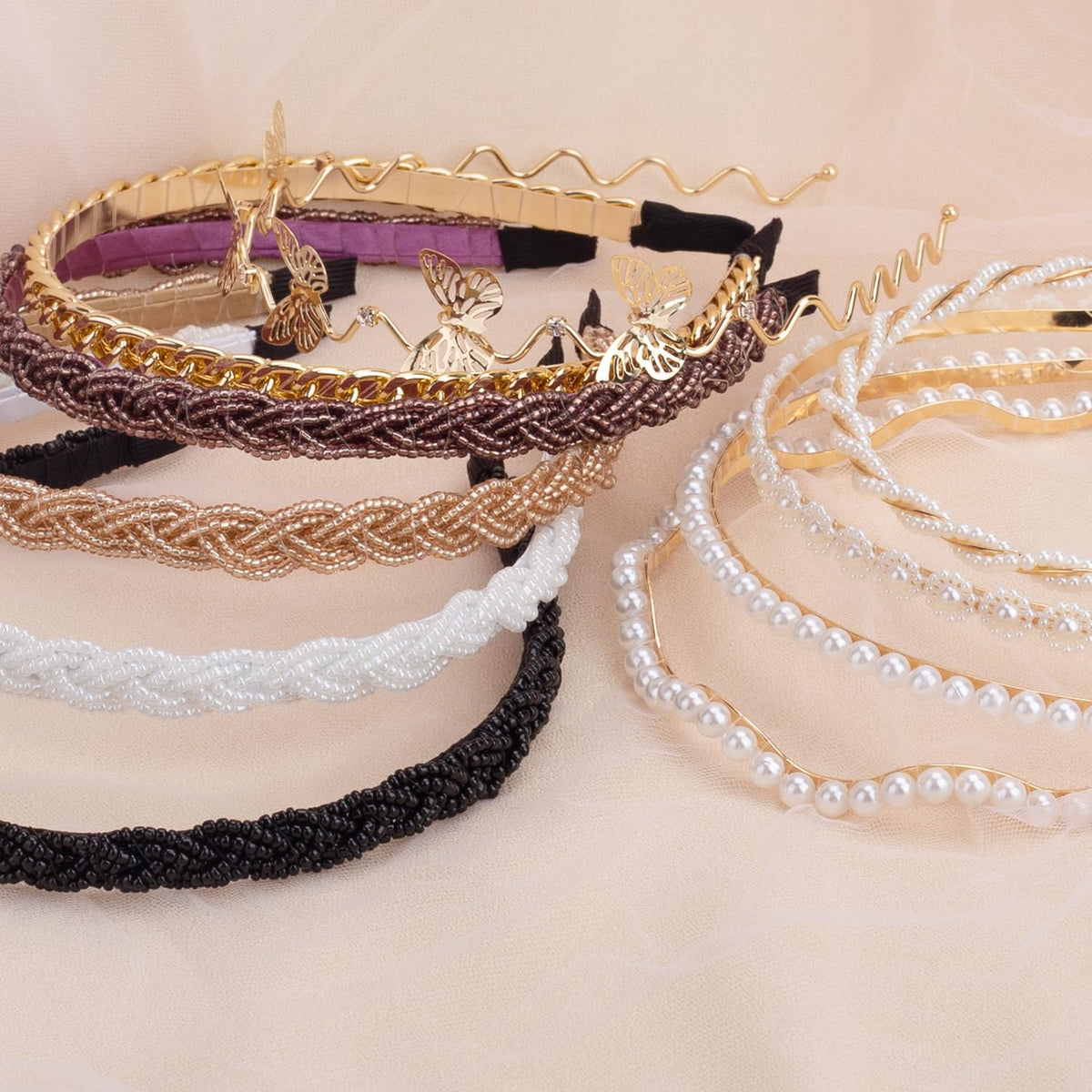 LYroo headbands arranged on table styled for casual and formal looks