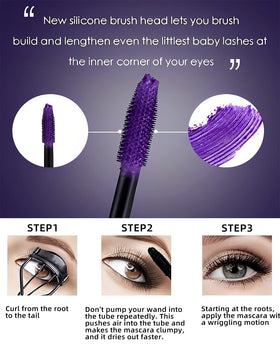 LYSdefeu purple mascara on lashes close-up, dramatic color and added volume