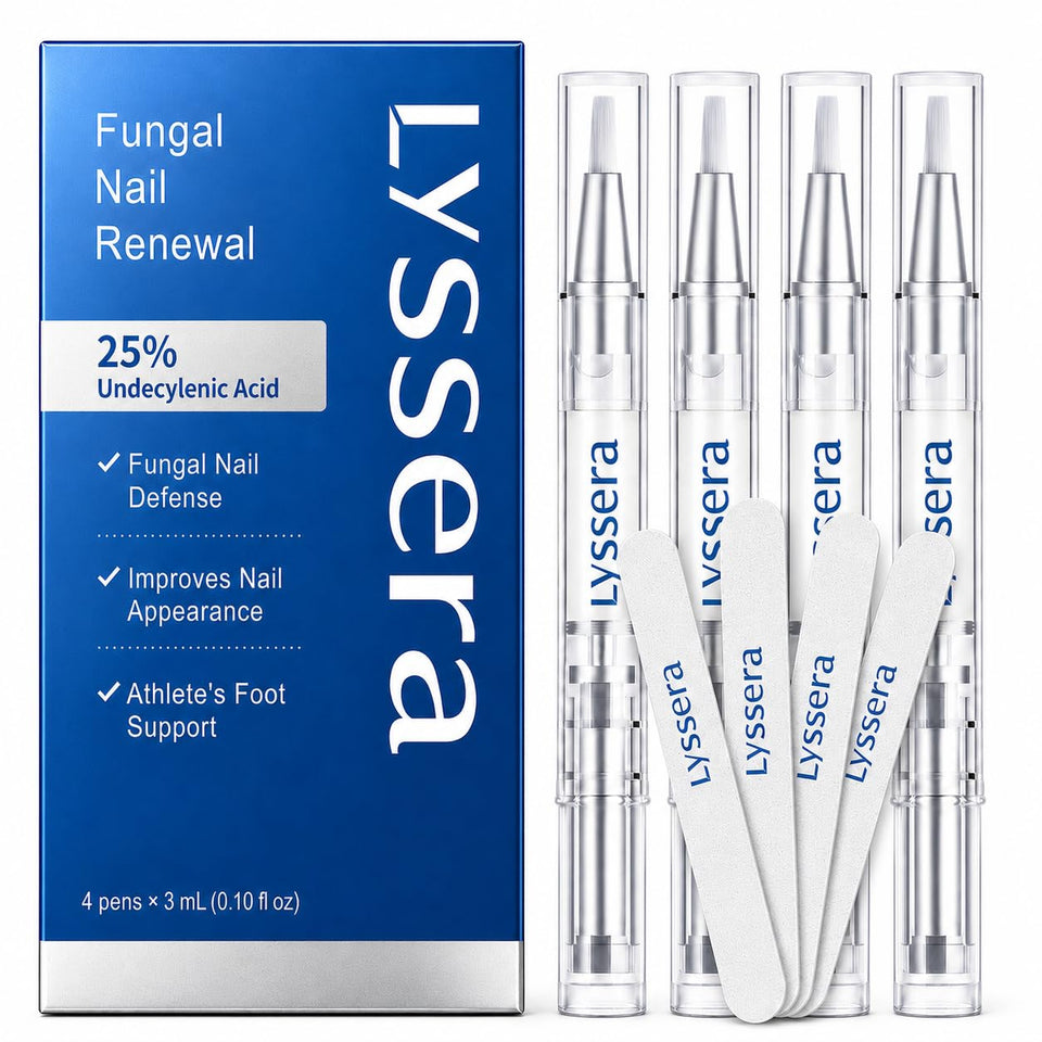 Lyssera front packaging view showing four pens and product benefits