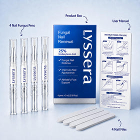 Lyssera pens in bathroom setting for convenient daily nail care