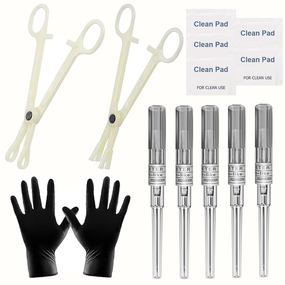Lyuxzad front packaging showing complete piercing kit benefits clarity