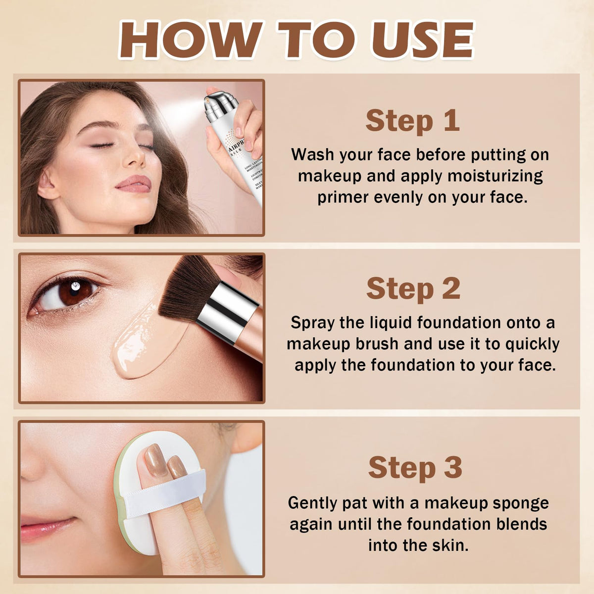 LZXLUKGIR makeup brush in hand applying foundation for easy at-home airbrushed look