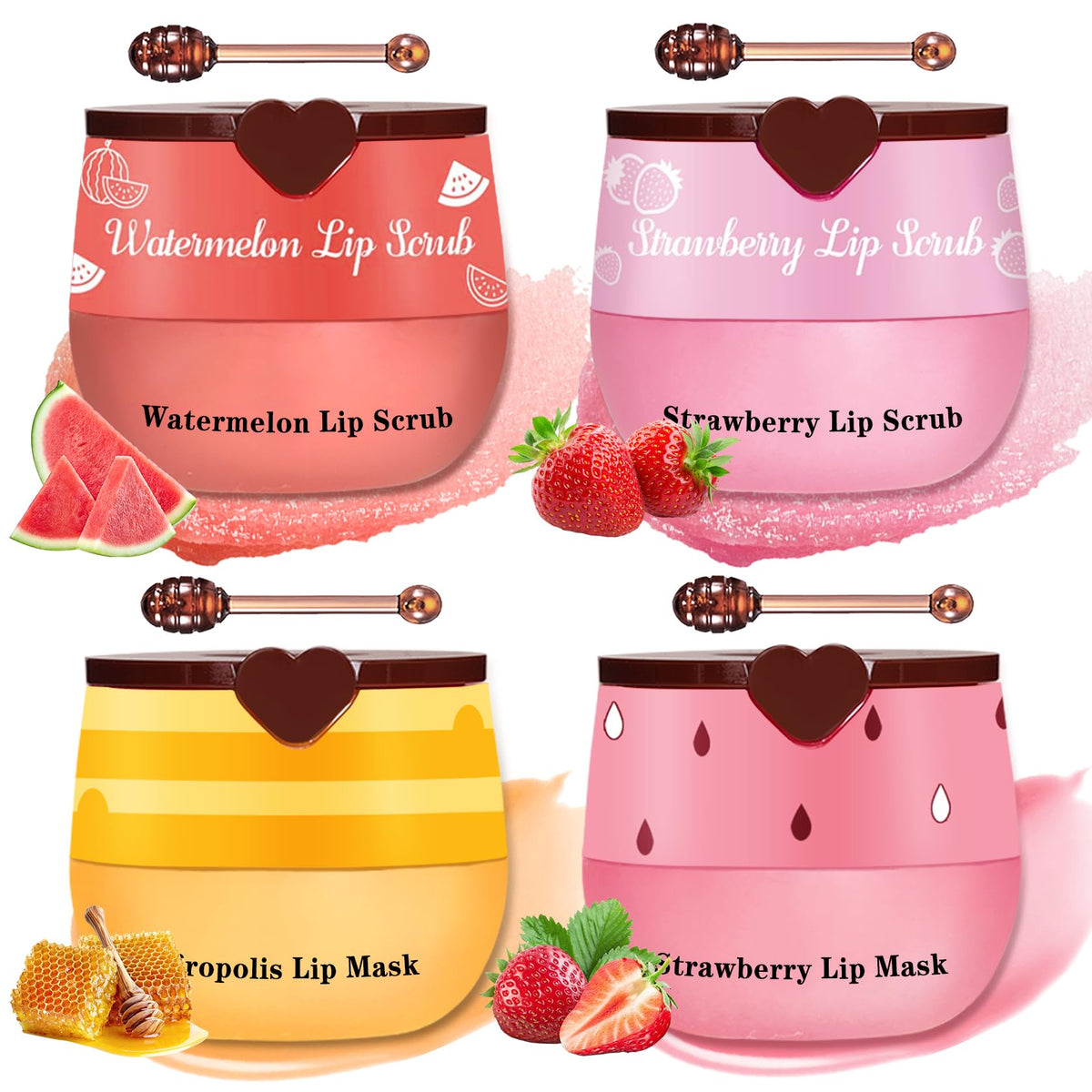 LZXLUKGIR front view of four lip pots showing product variety and easy use