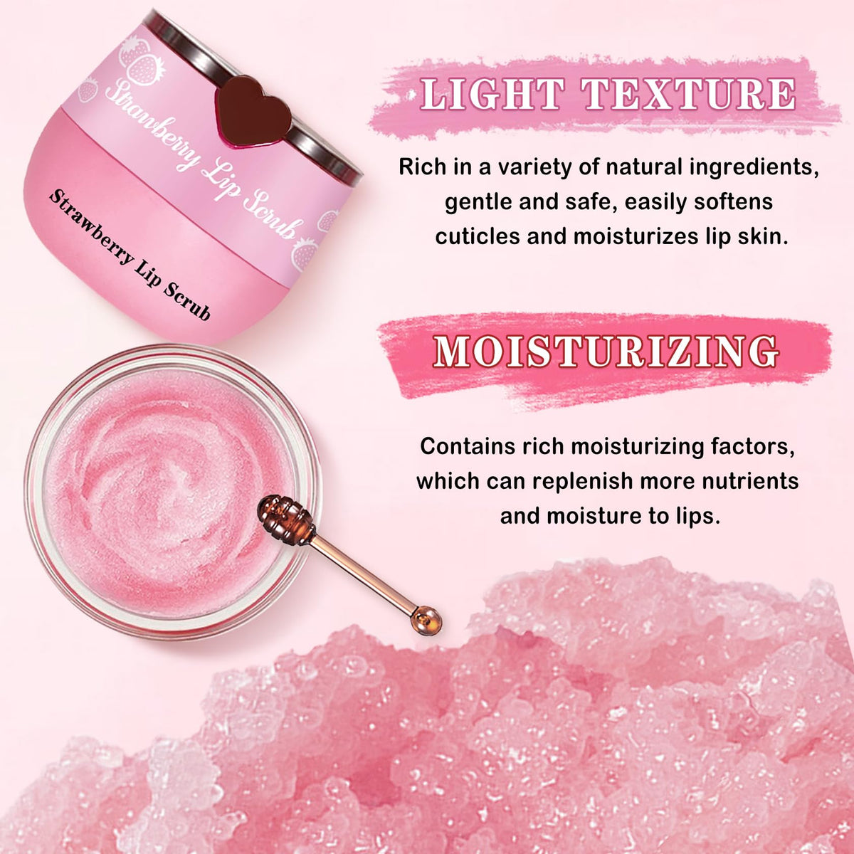 LZXLUKGIR watermelon scrub on fingers showing fine particles for smooth lips
