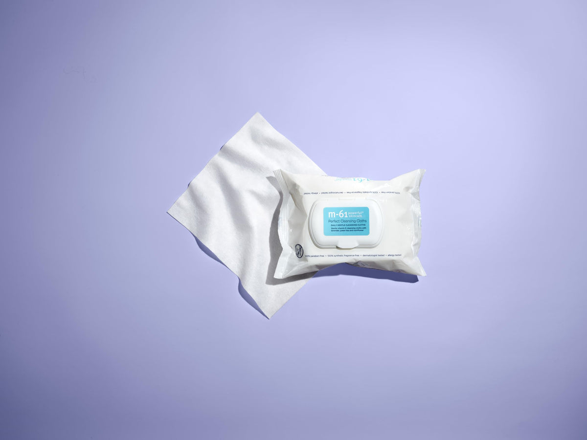 m-61 cloth in use removing makeup from cheek while protecting sensitive skin