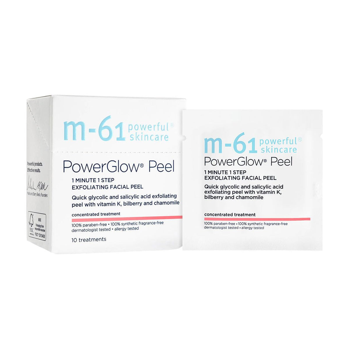 m-61 product front packaging showing peel pads and brand, clear benefits visible