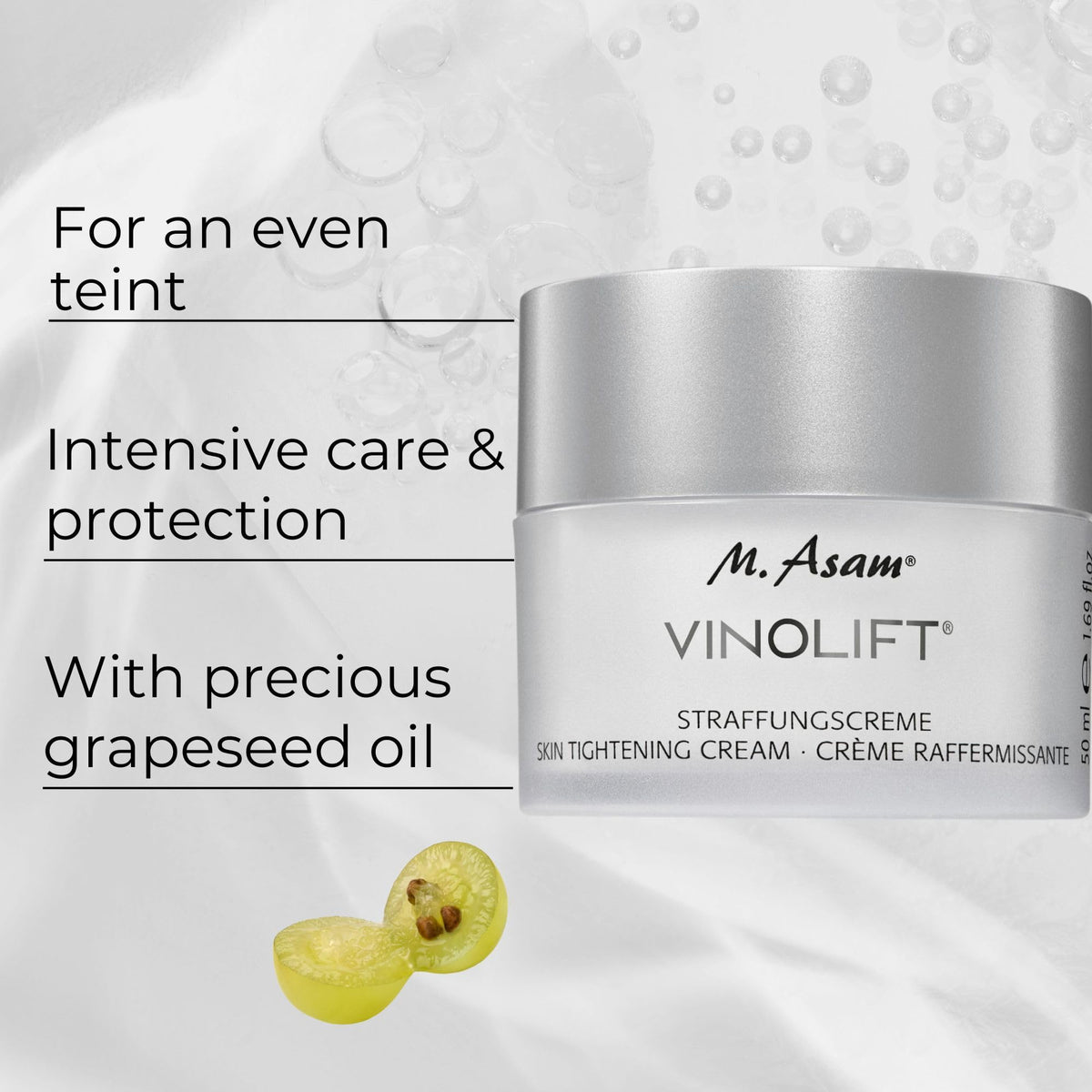 M. Asam VINOLIFT open jar texture illustrating rich cream hydration