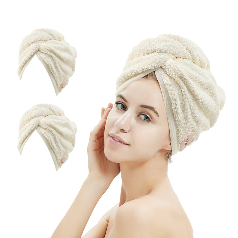 M-bestl front view of two beige towel wraps showing neat packaging and convenience