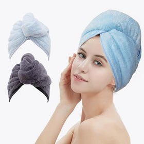M-bestl two-pack front view showing blue and dark gray towels, fast-drying benefit
