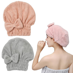 M-bestl front view of pink and gray towel cap showing colors and fit benefit