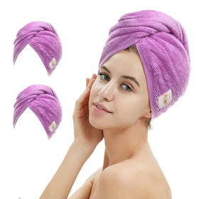 M-bestl front view of two purple microfiber hair towels showing color and size benefit