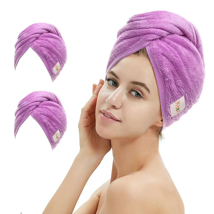 M-bestl front view of two purple microfiber hair towels showing color and size benefit