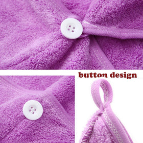 M-bestl towel wrapped on head in bathroom illustrating hands-free drying benefit