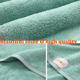 M-bestl turban on person in bathroom showing hands-free drying benefit