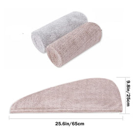 M-bestl towel on model to illustrate 25x65 cm size and coverage for most head shapes