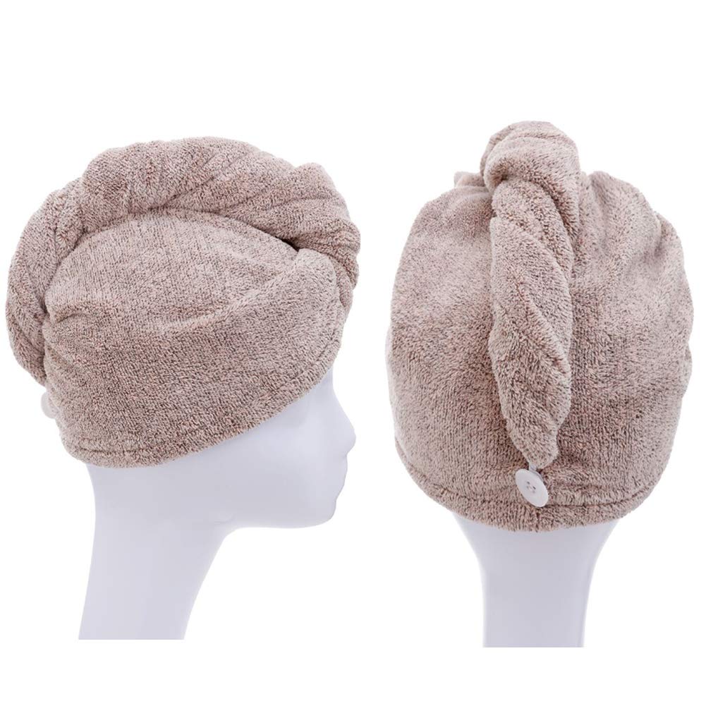 M-bestl wrap worn by curly-haired model in bathroom showing hands-free drying convenience