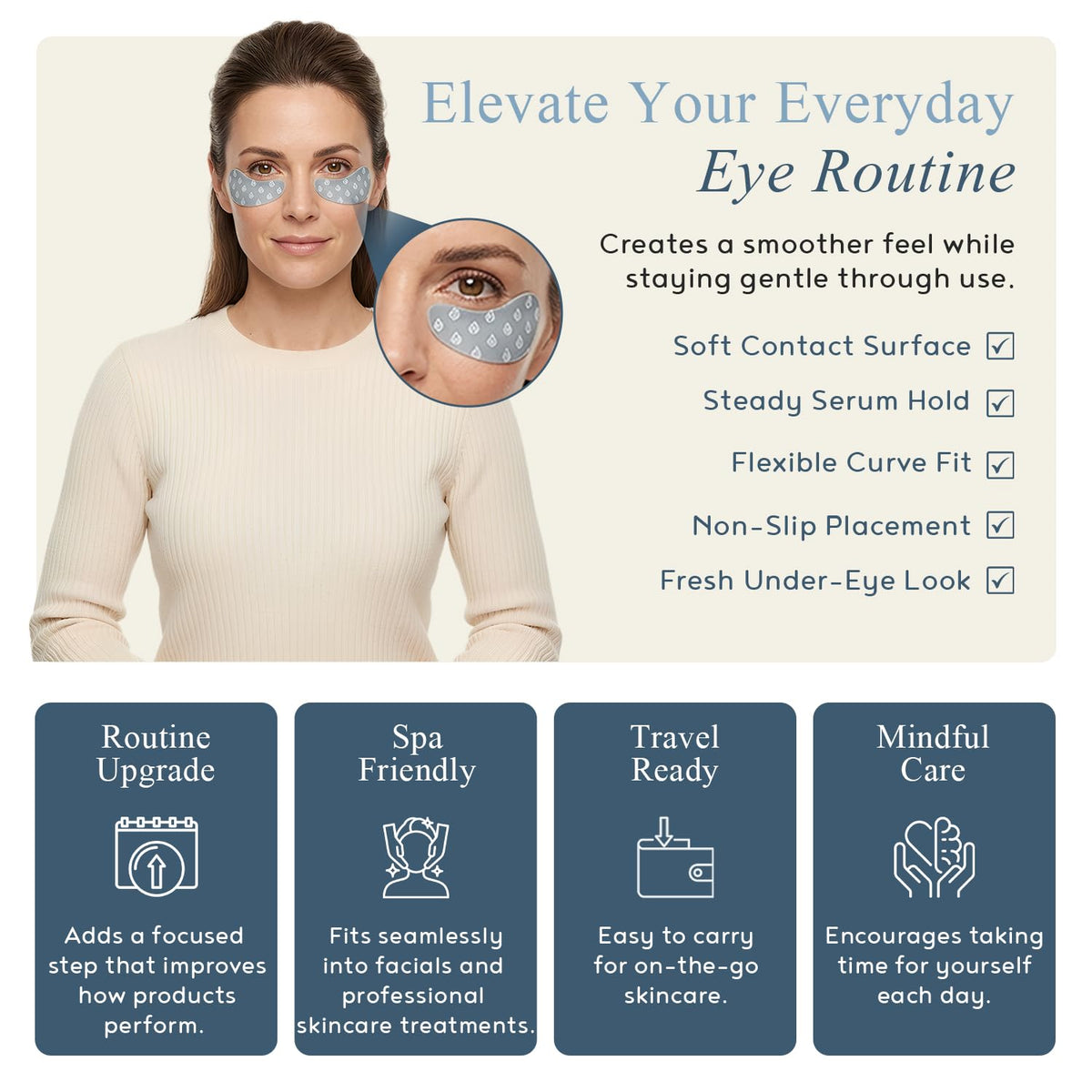 M.D. Blend patches applied under eye demonstrating secure fit benefit