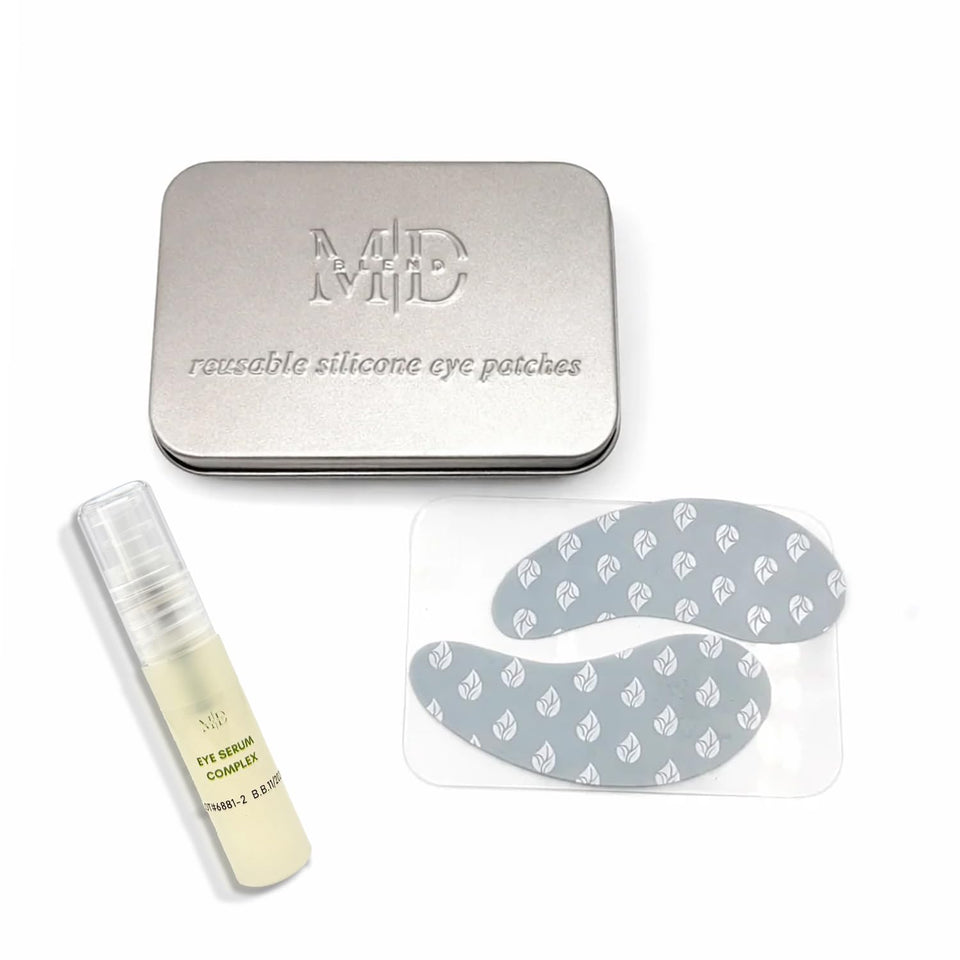 M.D. Blend front packaging showing reusable eye patches and benefits