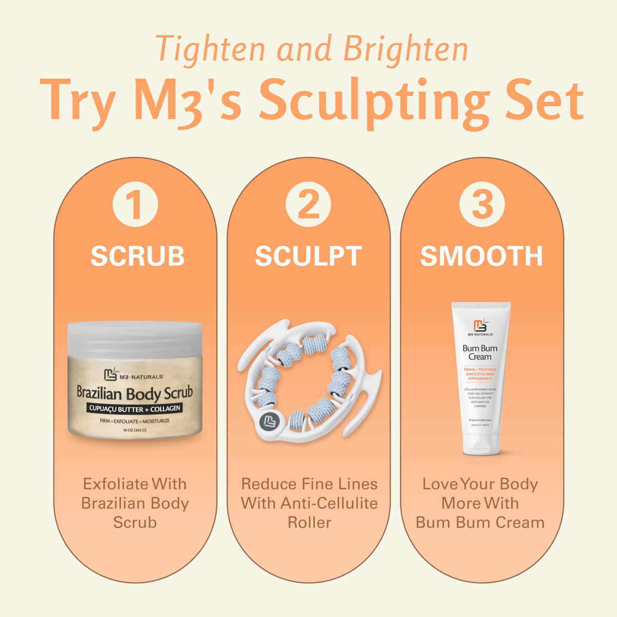 M3 Naturals scrub applied to leg in shower, exfoliation and hydration combined