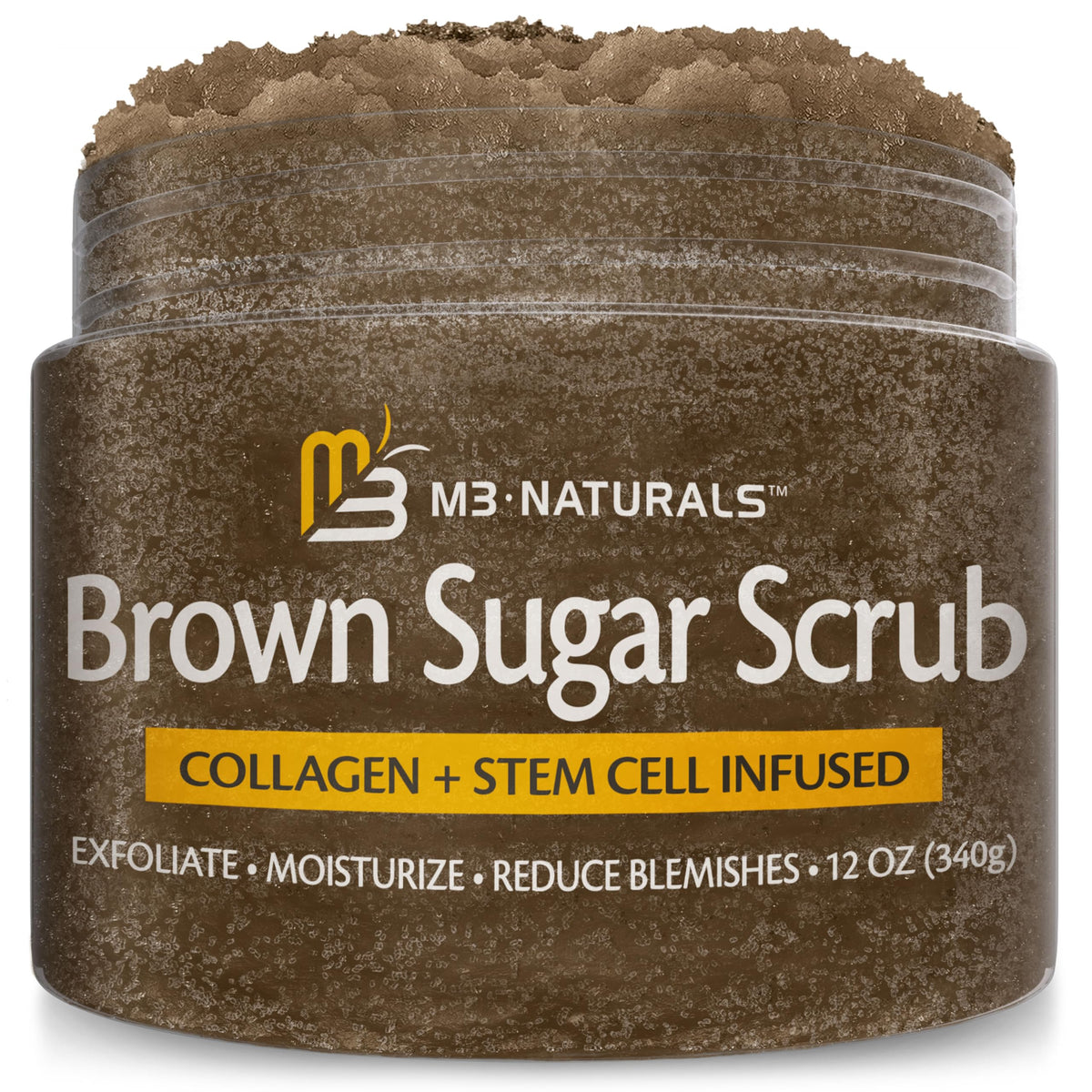 M3 Naturals jar front showing product and easy-scoop access for daily use