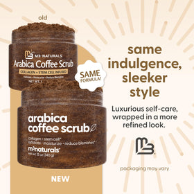 M3 Naturals close-up of coffee scrub texture highlighting exfoliation