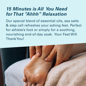 M3 Naturals foot soak being used in basin to relieve tired, aching feet
