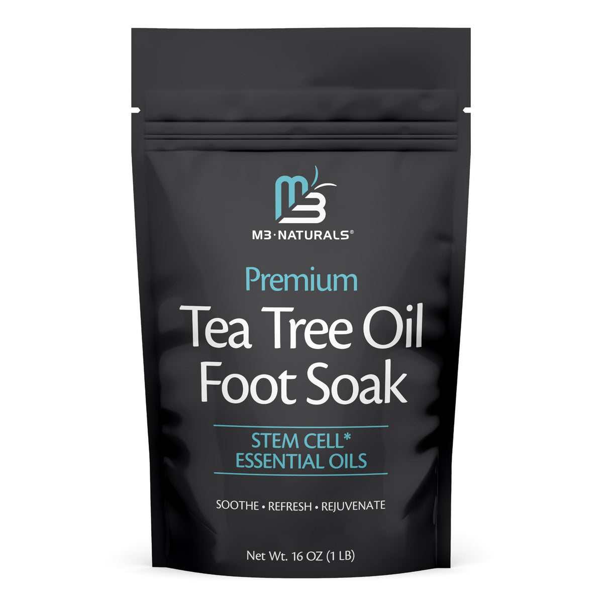 M3 Naturals front packaging showing 16oz foot soak visual and benefits