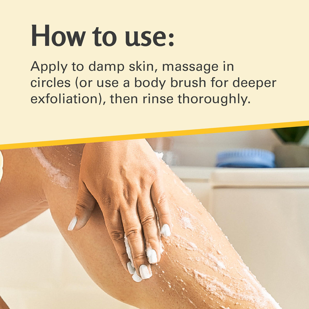 M3 Naturals being massaged onto legs to show smoothing and hydrating benefit