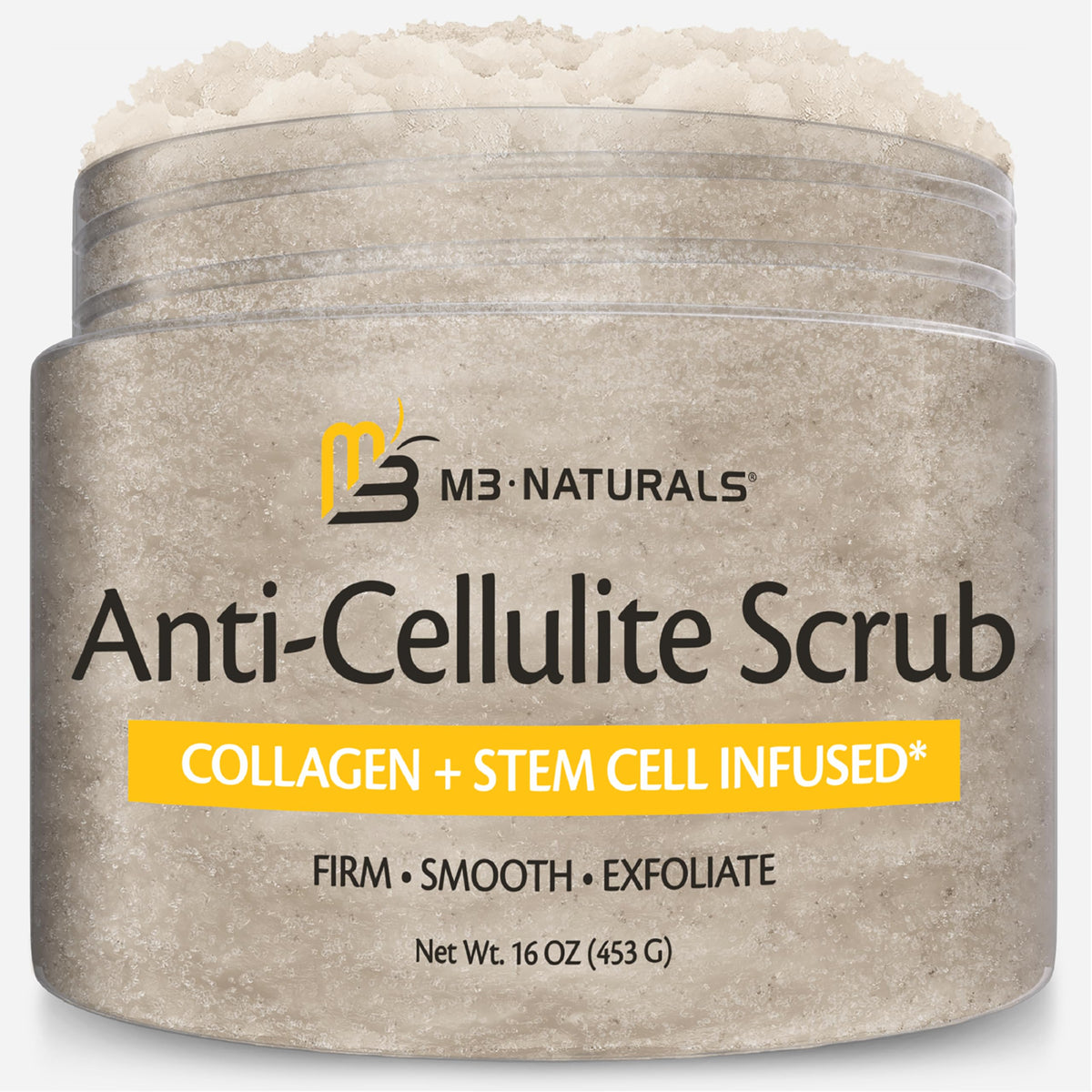 M3 Naturals jar front view showing label and 16oz size, clear product identity and benefit