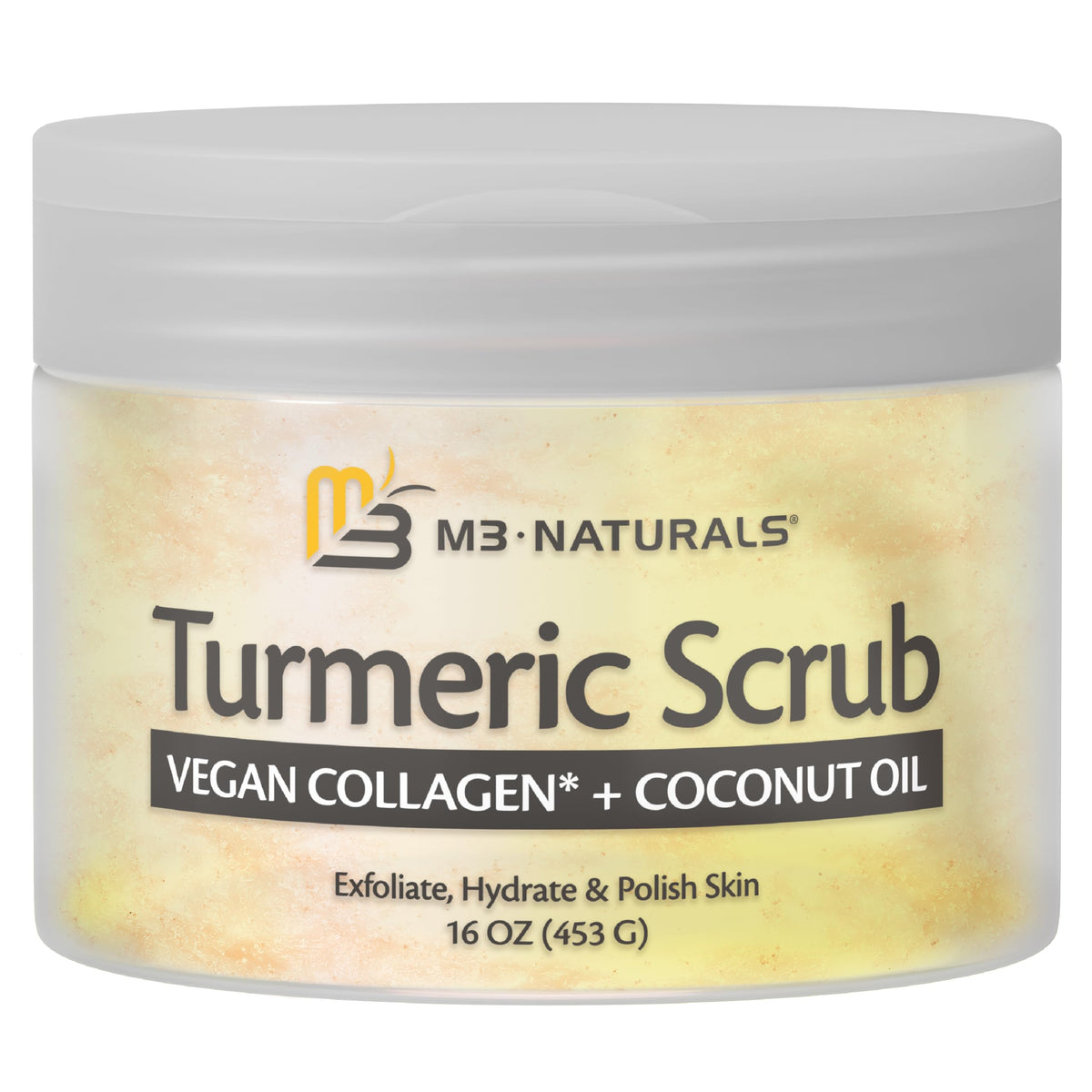 M3 Naturals close-up of scrub texture revealing sugar and salt for effective buffing
