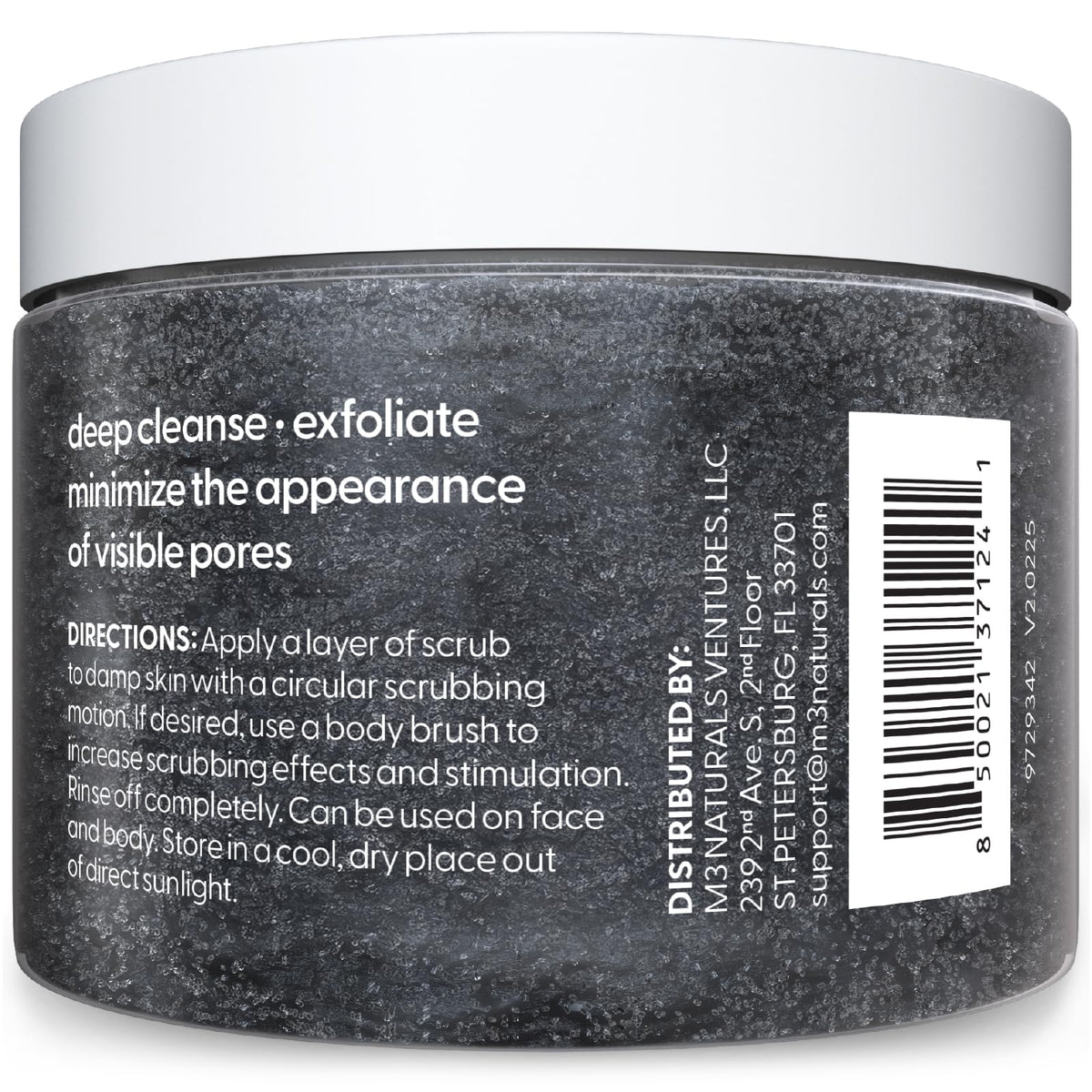 M3 Naturals charcoal salt texture close-up highlighting exfoliant grit