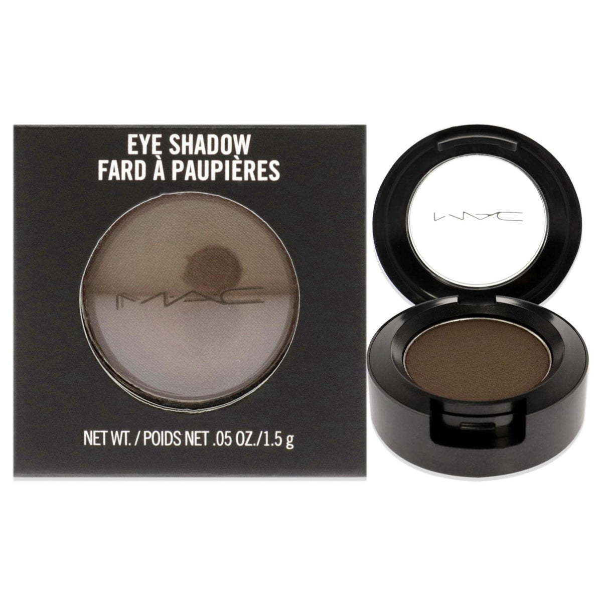 MAC Brun front packaging showing compact brown shadow for easy identification and portability