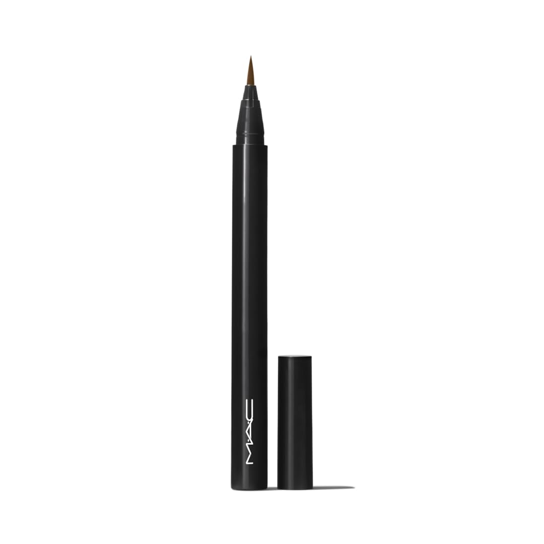 MAC Brushstroke pen front view showing precise tapered brush tip and long-wear benefit
