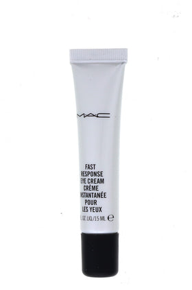 MAC Fast Response Eye Cream in hand showing 0.5 oz size for travel convenience