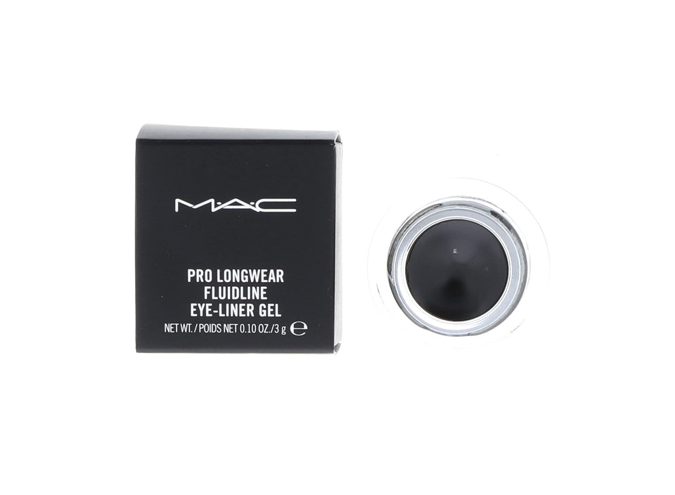 M.A.C. fluidline blacktrack pot front view showing packaging and professional finish