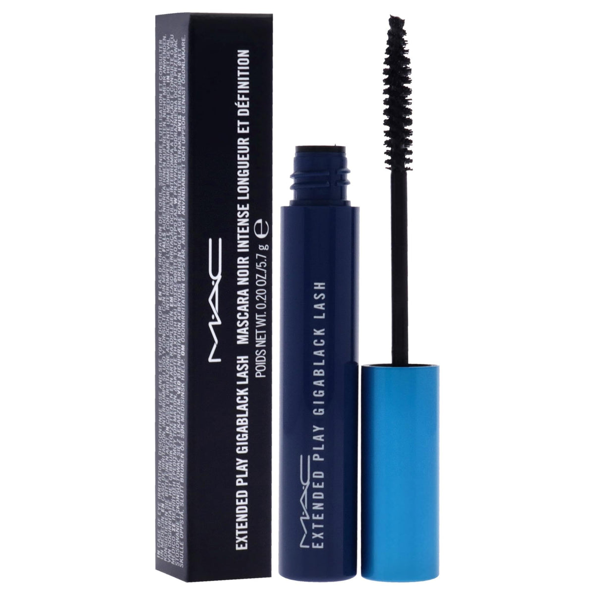 MAC extended play gigablack swiped on lashes demonstrating length and dramatic black color