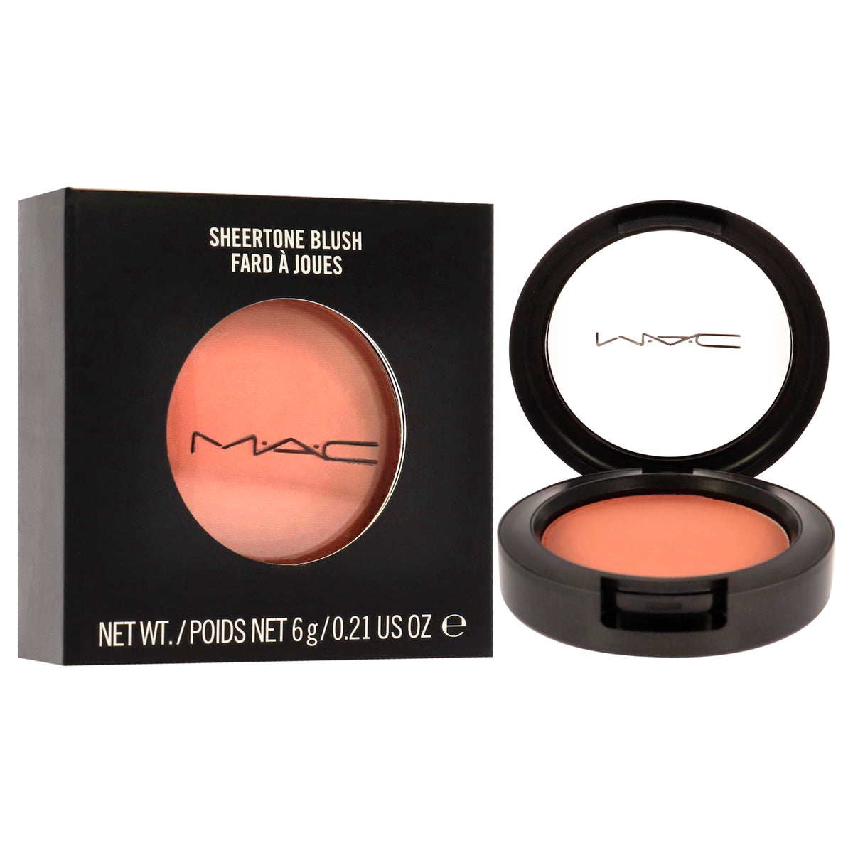Model wearing MAC Gingerly on cheek for natural warm peachy glow and contour