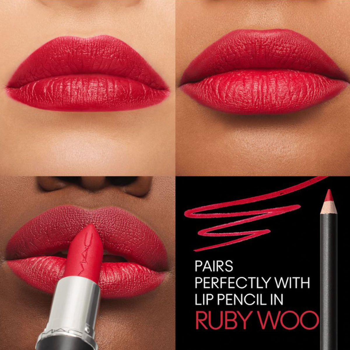MAC Macximal Silky Matte texture swipe on paper showing rich ruby pigment and silky finish