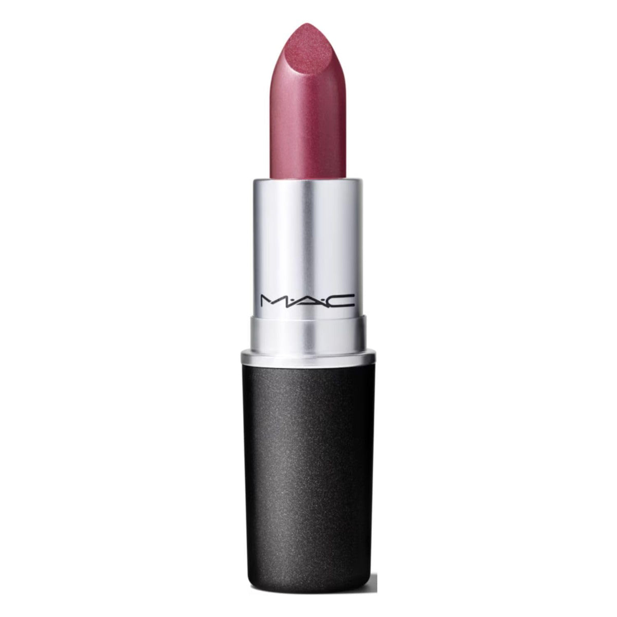 MAC front view lipstick showing Plum Dandy color and elegant tube benefit: recognizable brand