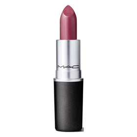 MAC front view lipstick showing Plum Dandy color and elegant tube benefit: recognizable brand
